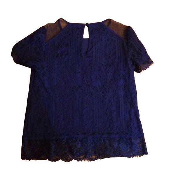 Express Ladies Size Small Navy Blue Lace Short Sleeve Blouse - Picture 2 of 4